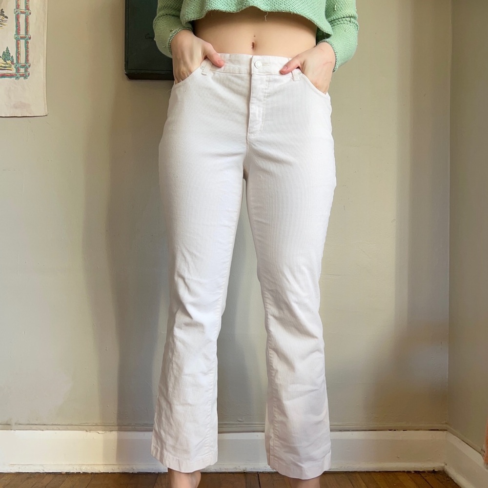 white corduroy boot cut pants